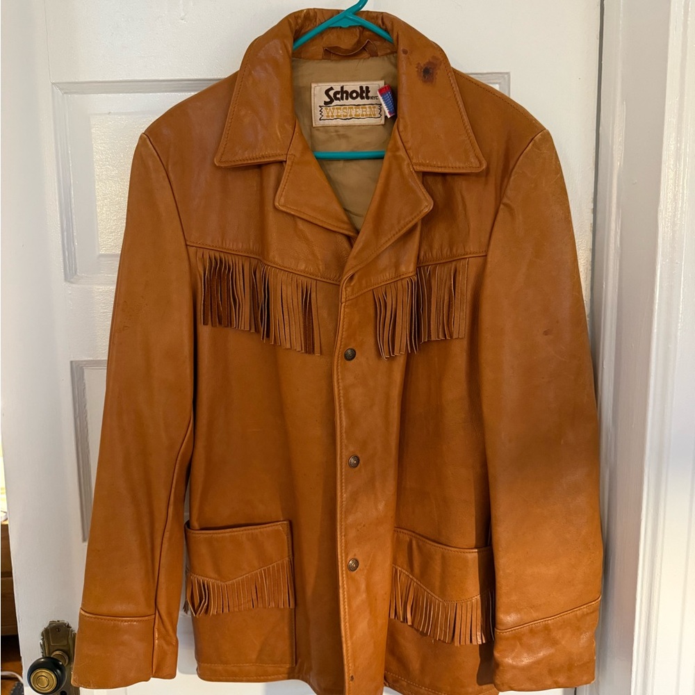 Unisex Schott NYC Western Brown/Caramel Leather Fringe Jacket